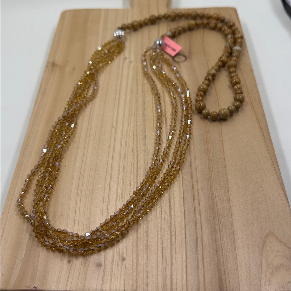 Wooden Jasper & Smoky Quartz Multi-Strand Necklace | Boho Neutral - Picture 6 of 10